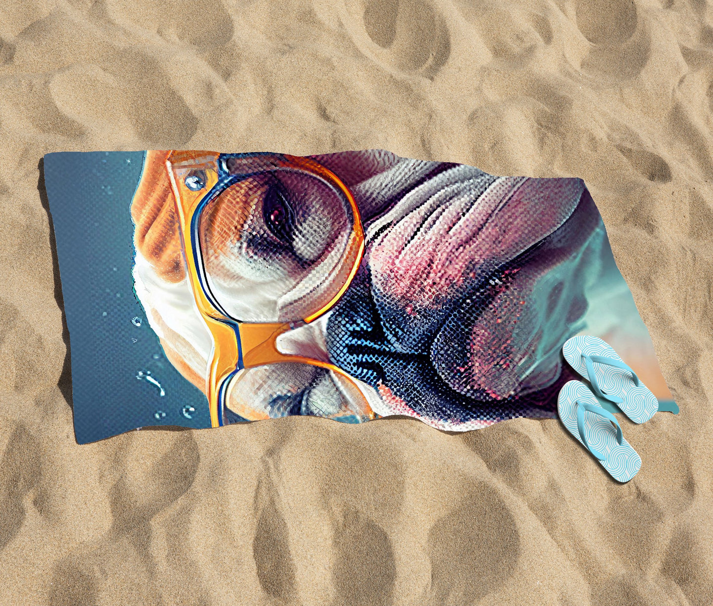 Bulldog With Glasses Splashart Beach Towel