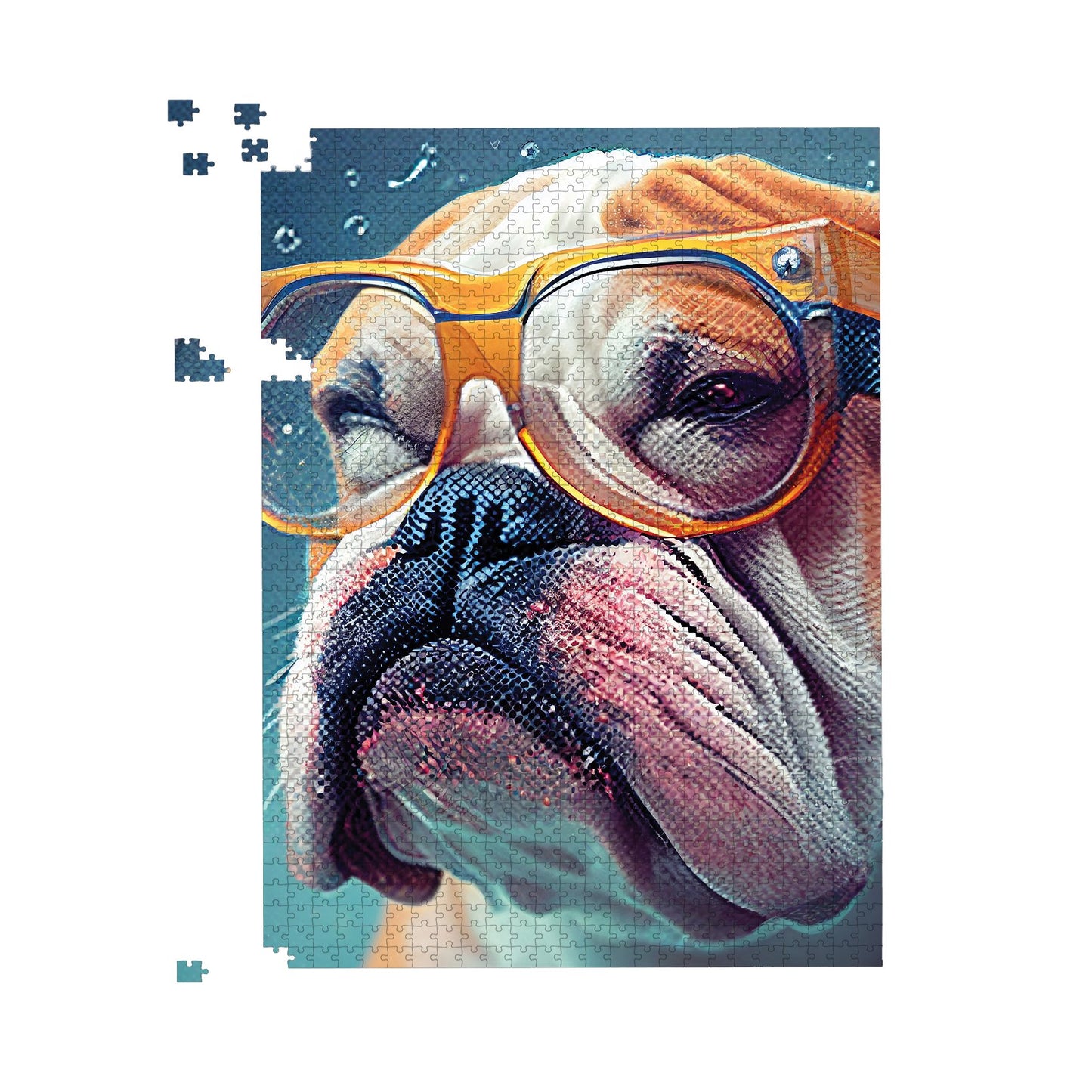 Bulldog With Glasses Splashart Jigsaw Puzzle