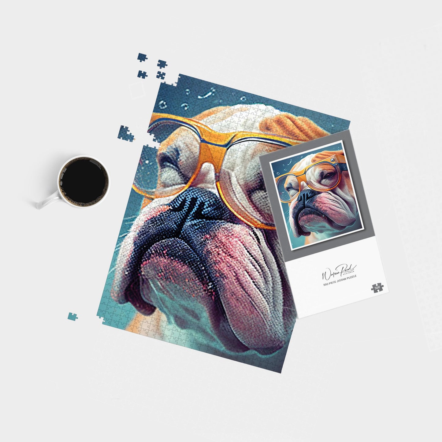 Bulldog With Glasses Splashart Jigsaw Puzzle