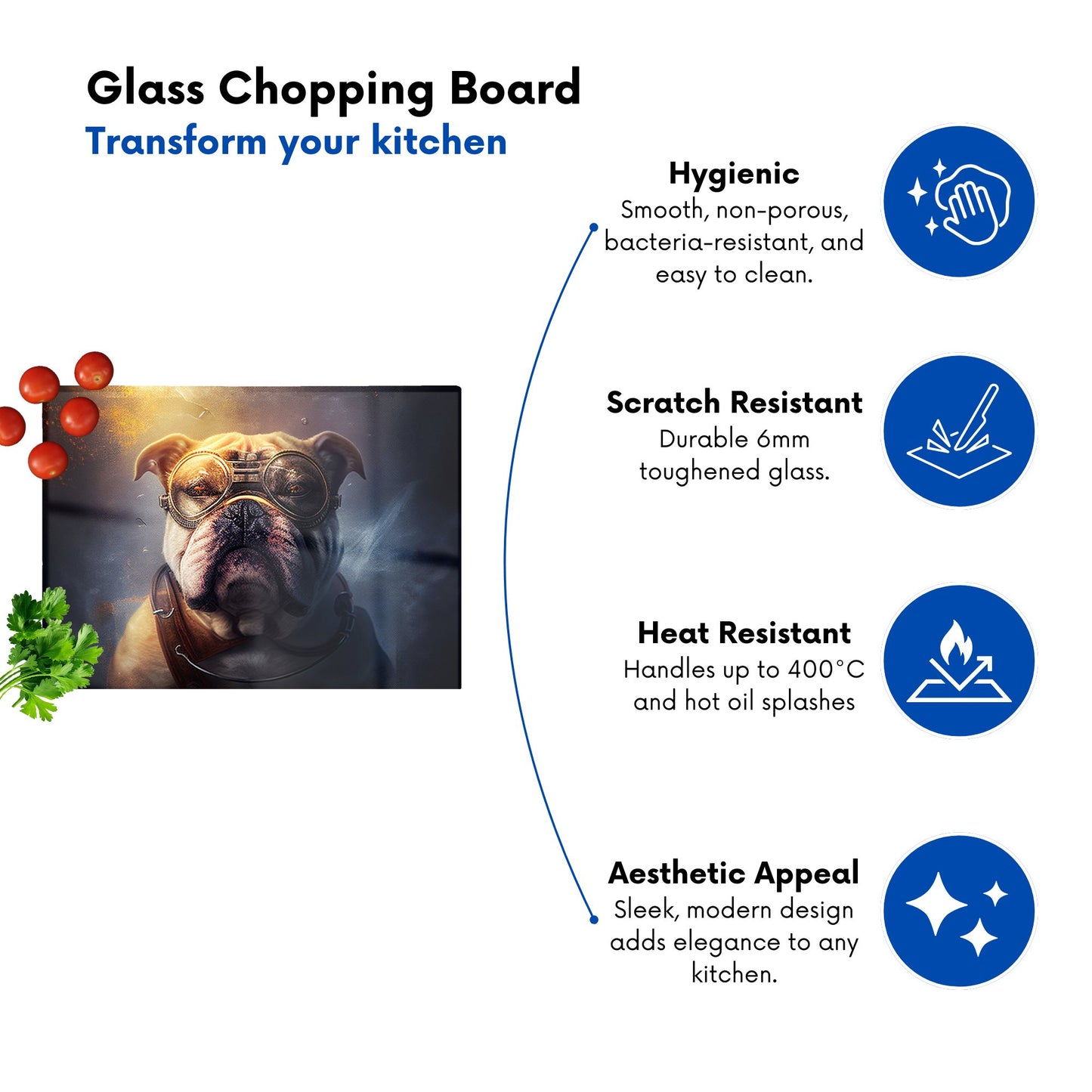 Bulldog With Glasses Splashart Golden Glass Chopping Board