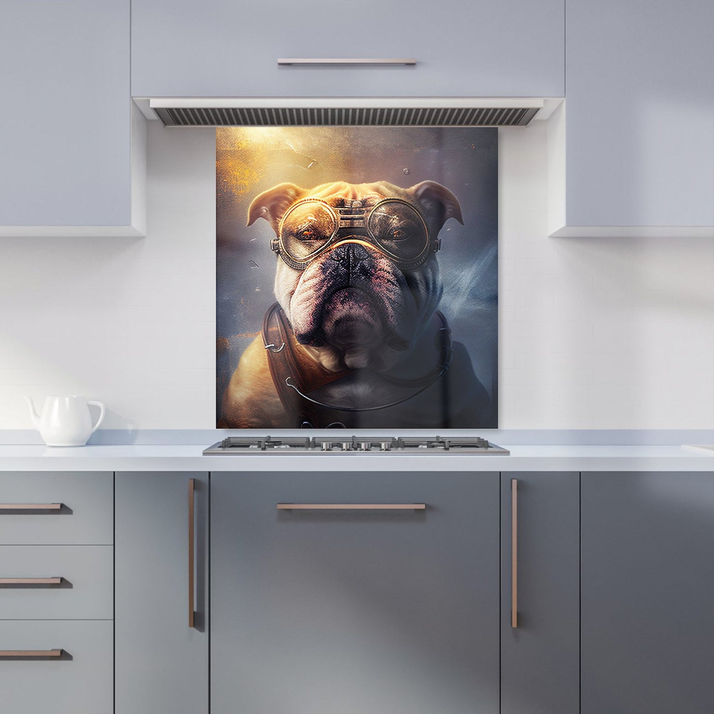 Bulldog With Glasses Splashart Golden Kitchen Splashback