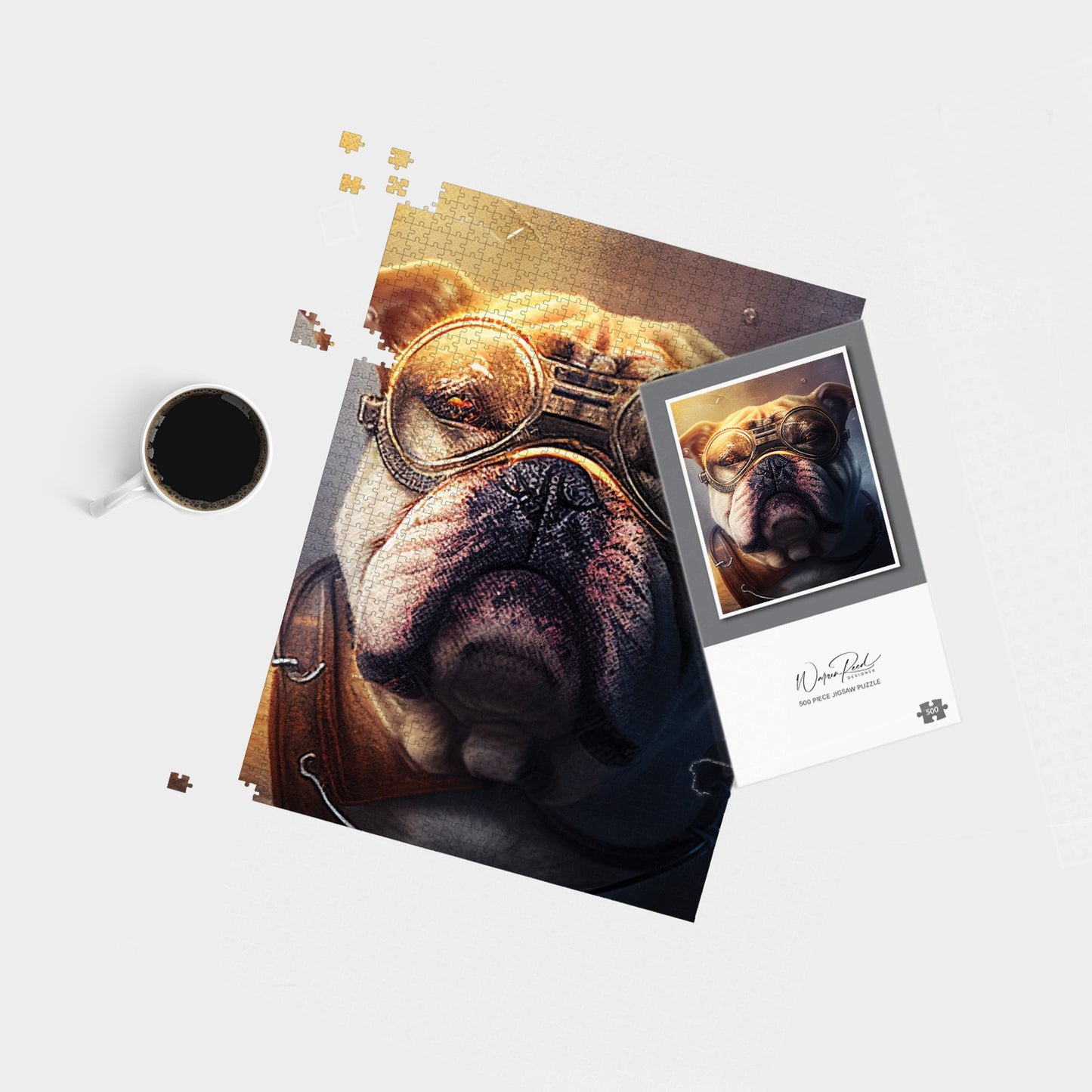 Bulldog With Glasses Splashart Golden Jigsaw Puzzle