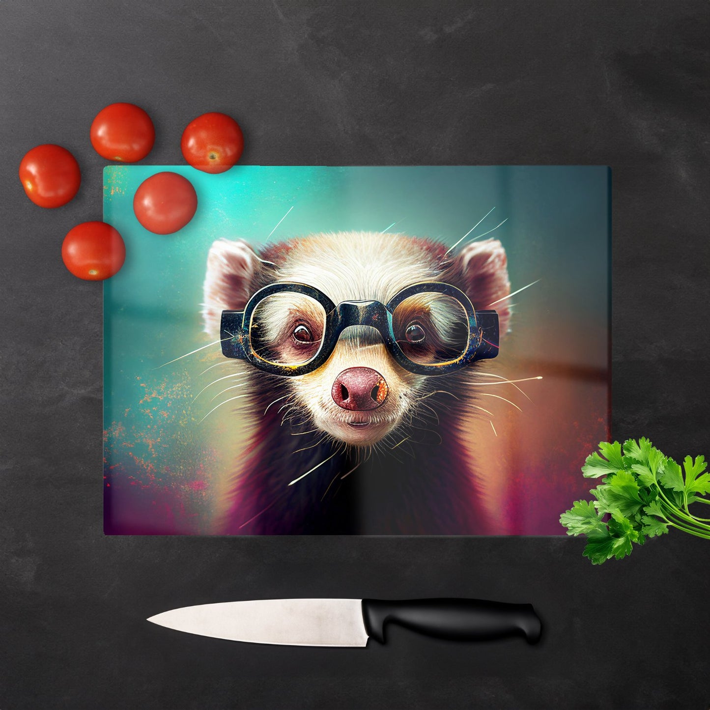 Ferret With Glasses Splashart Glass Chopping Board