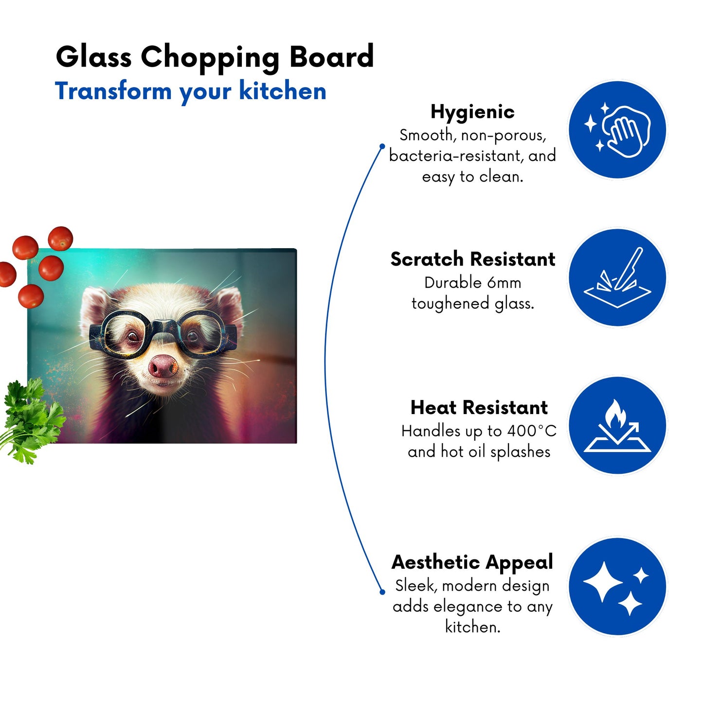Ferret With Glasses Splashart Glass Chopping Board