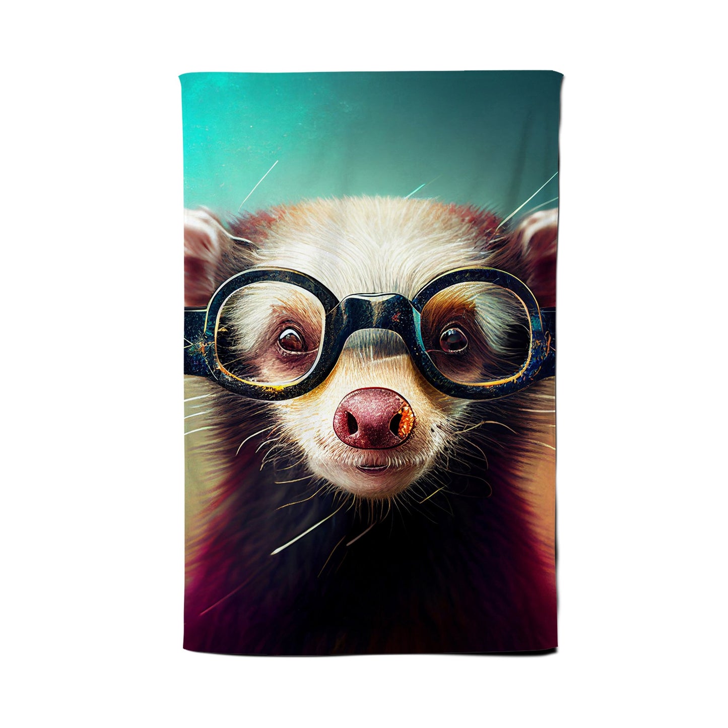 Ferret With Glasses Splashart Tea Towel
