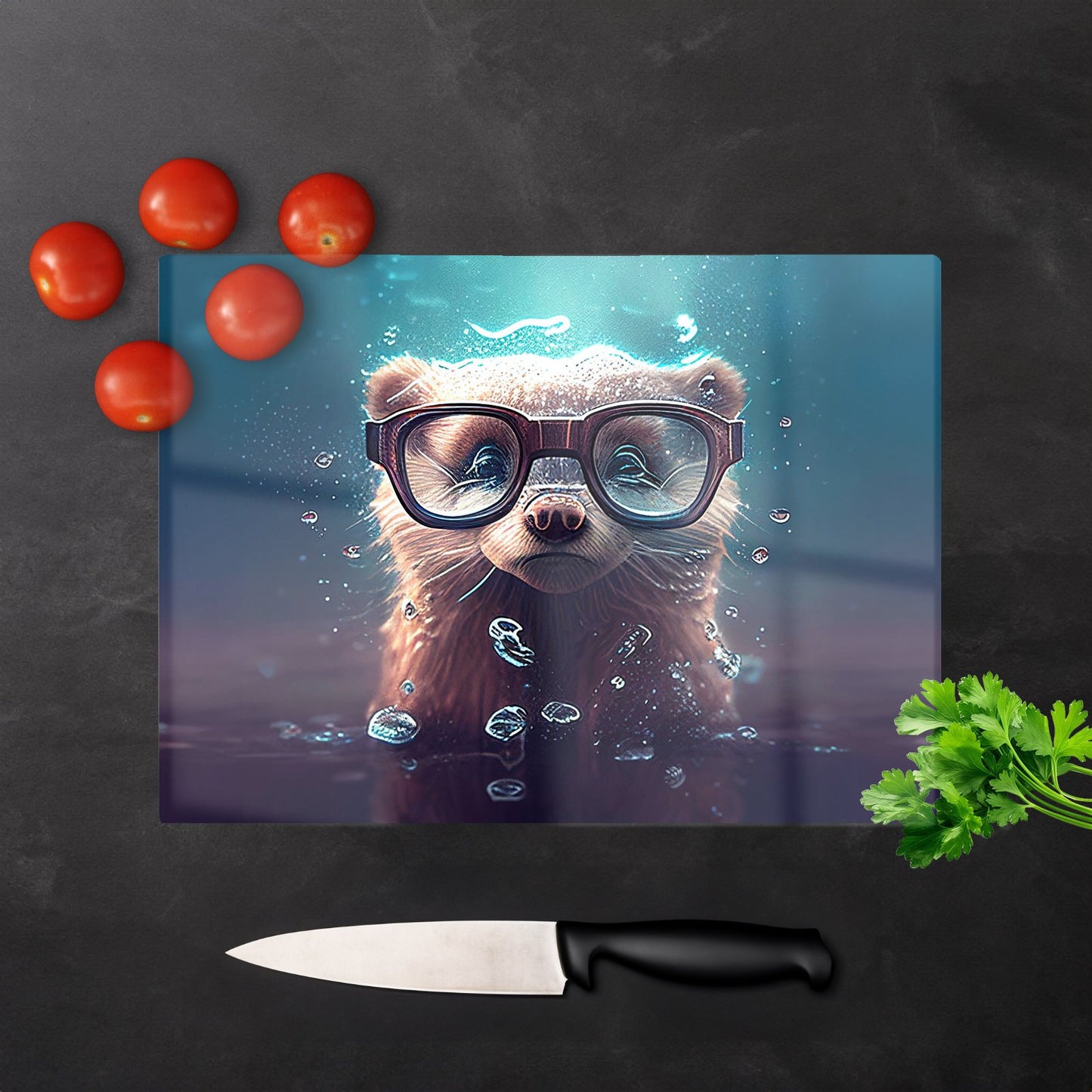 Ferret With Glasses Splashart Water Glass Chopping Board