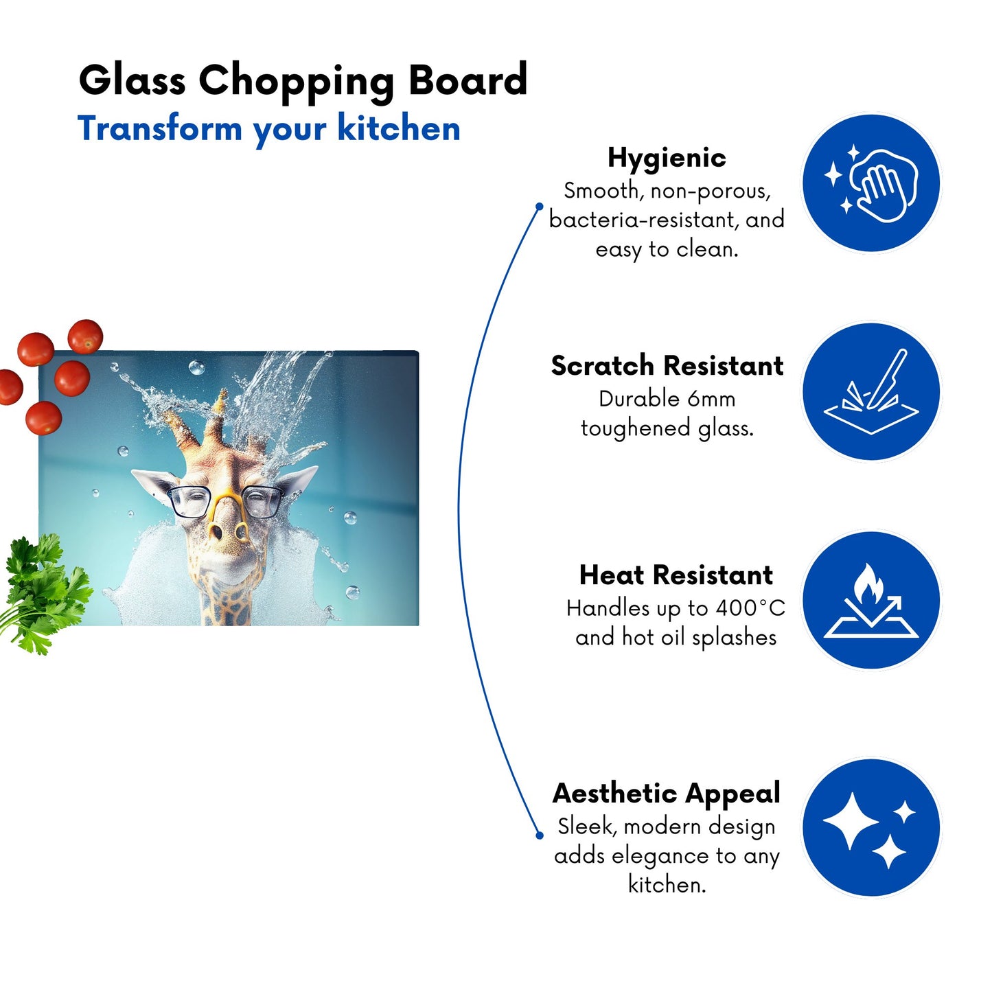 Giraffe With Glasses Splashart Glass Chopping Board