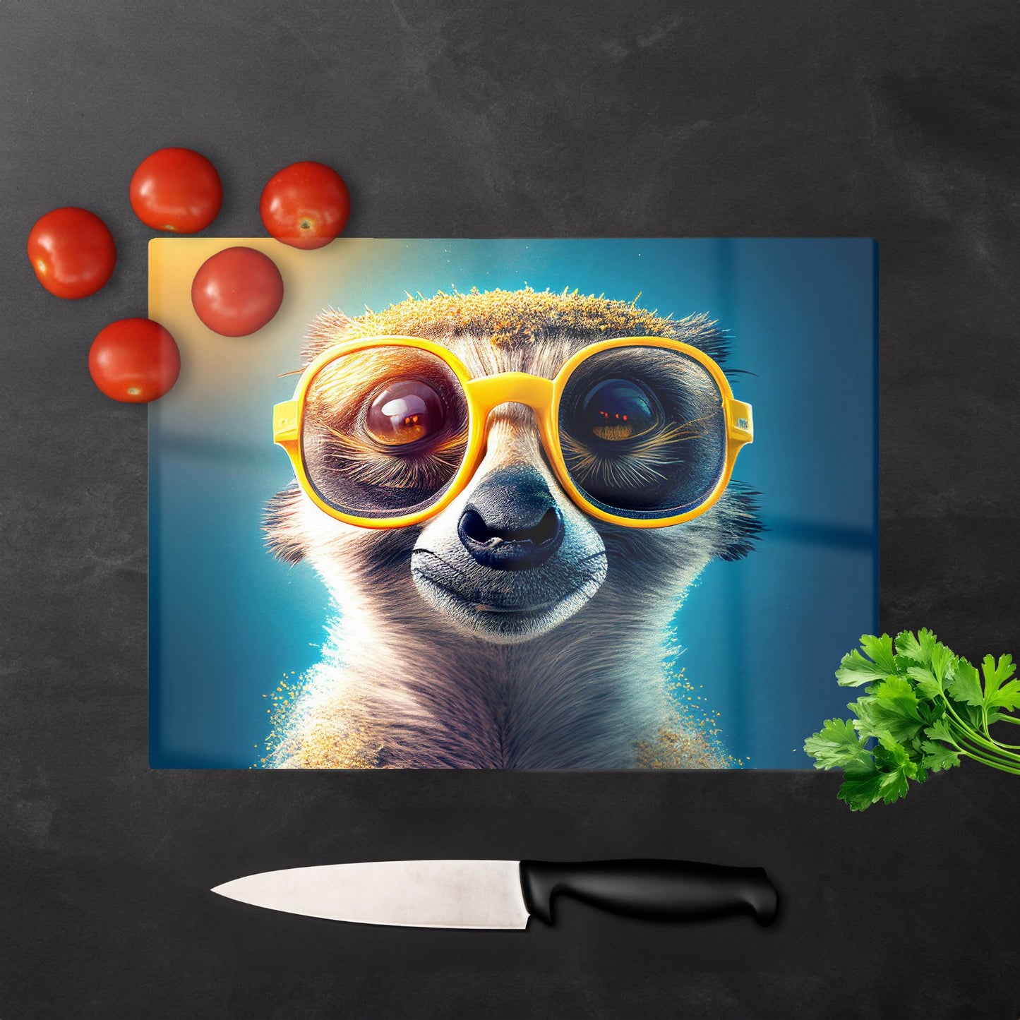 Meerkat With Glasses Splashart Glass Chopping Board