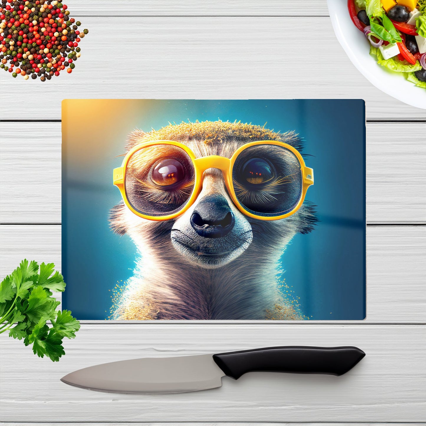 Meerkat With Glasses Splashart Glass Chopping Board