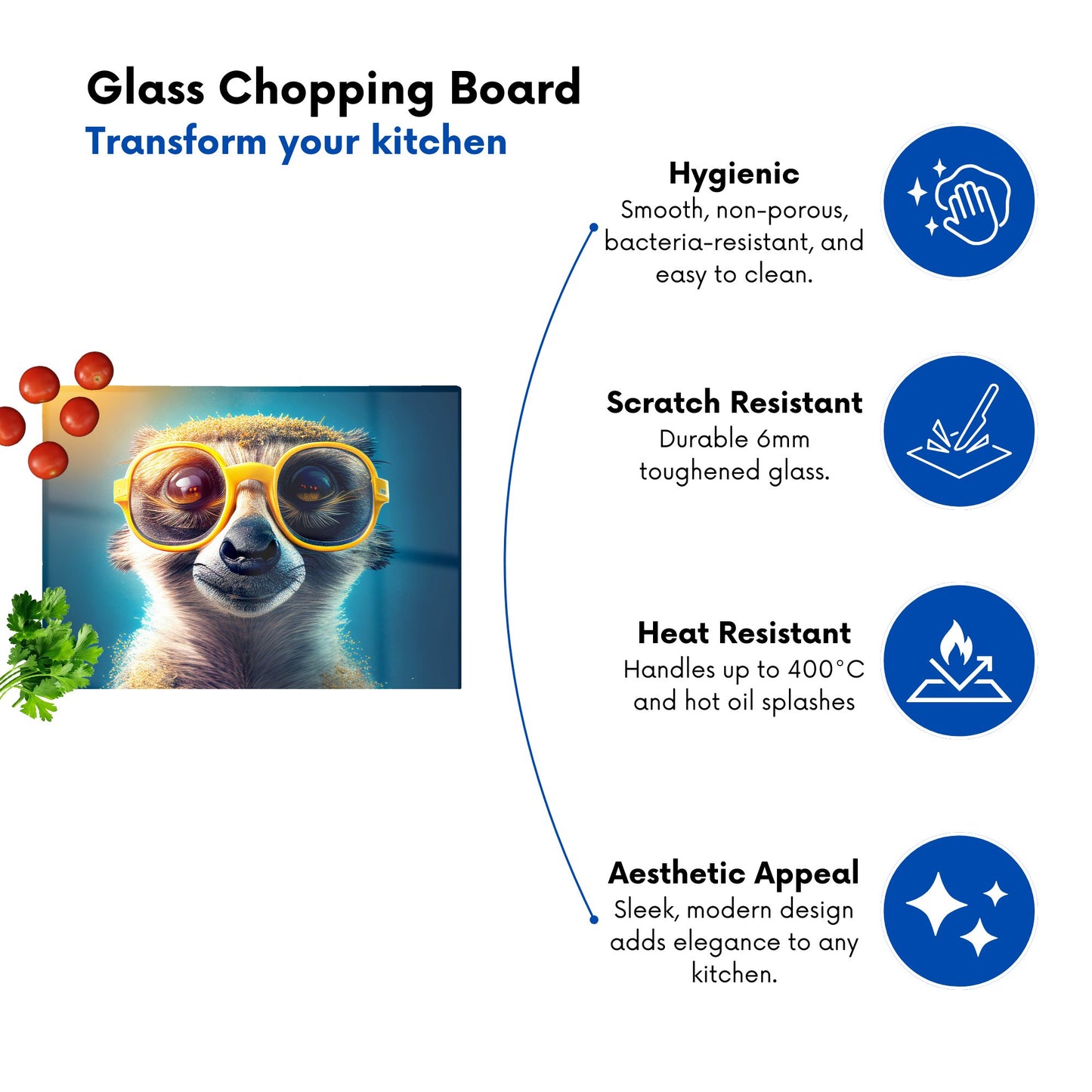 Meerkat With Glasses Splashart Glass Chopping Board