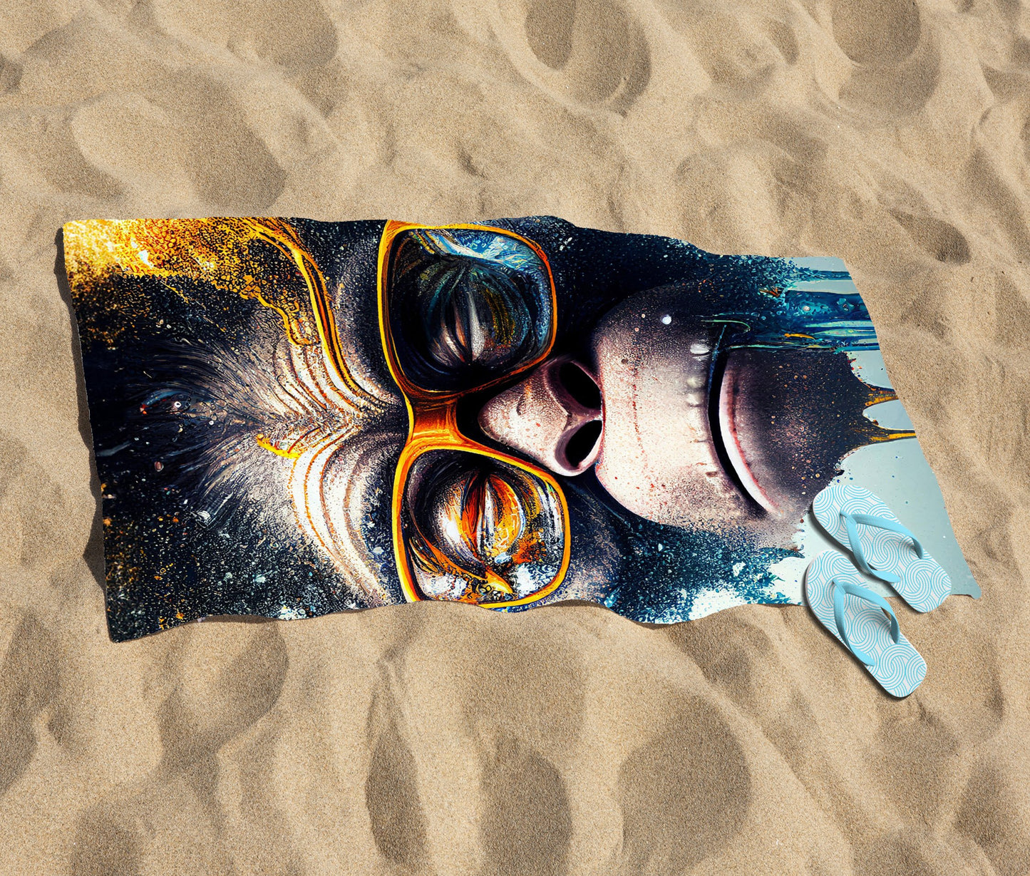 Monkey With Glasses Splashart Beach Towel