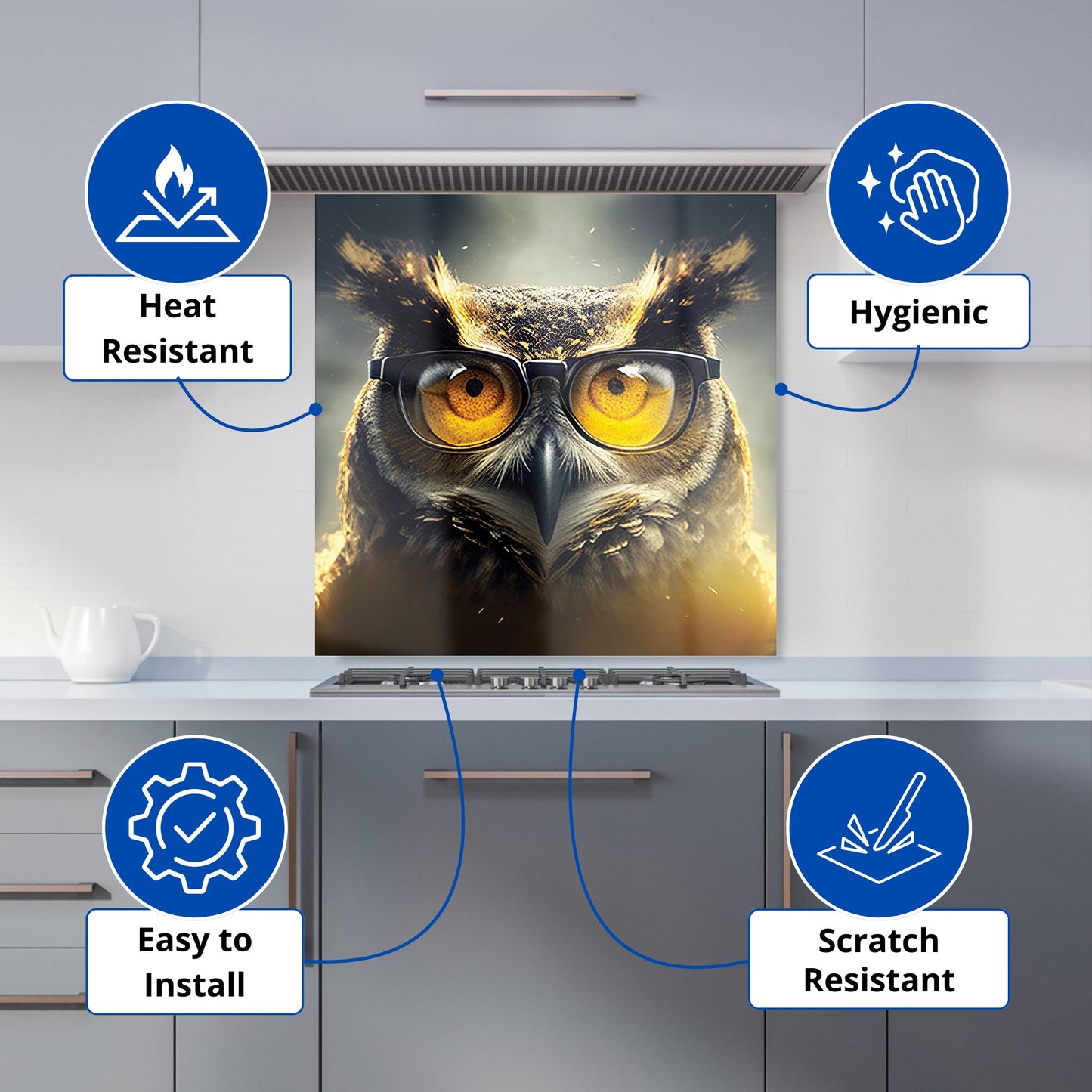 Owl With Glasses Splashart Kitchen Splashback