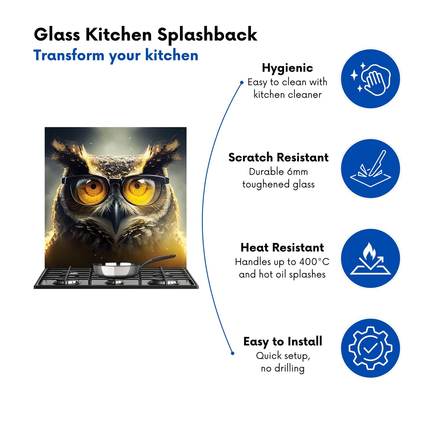 Owl With Glasses Splashart Kitchen Splashback