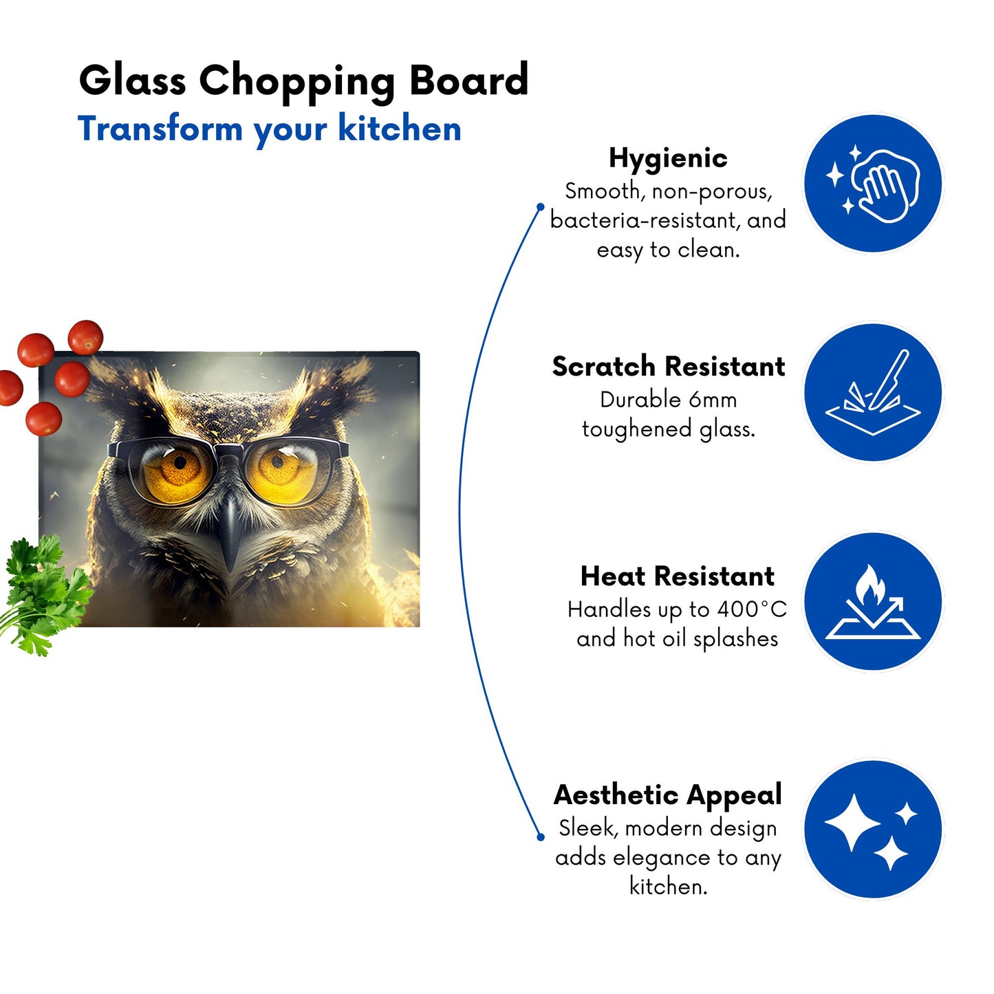 Owl With Glasses Splashart Glass Chopping Board
