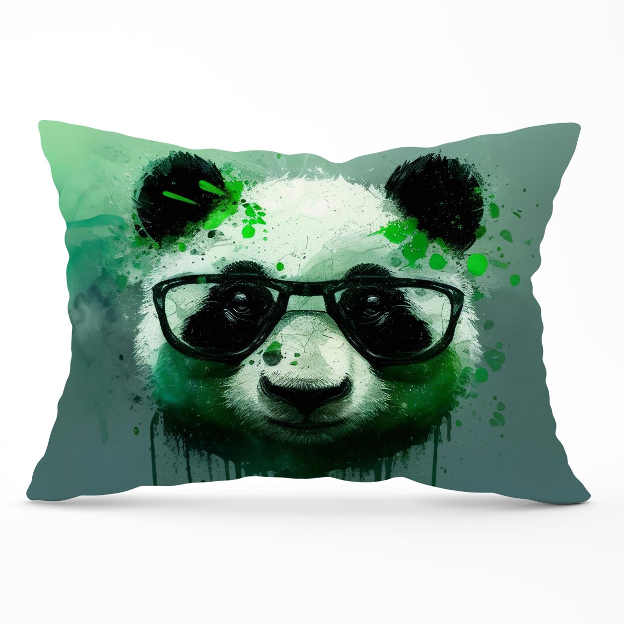 Panda With Glasses, Green Splashart Cushions