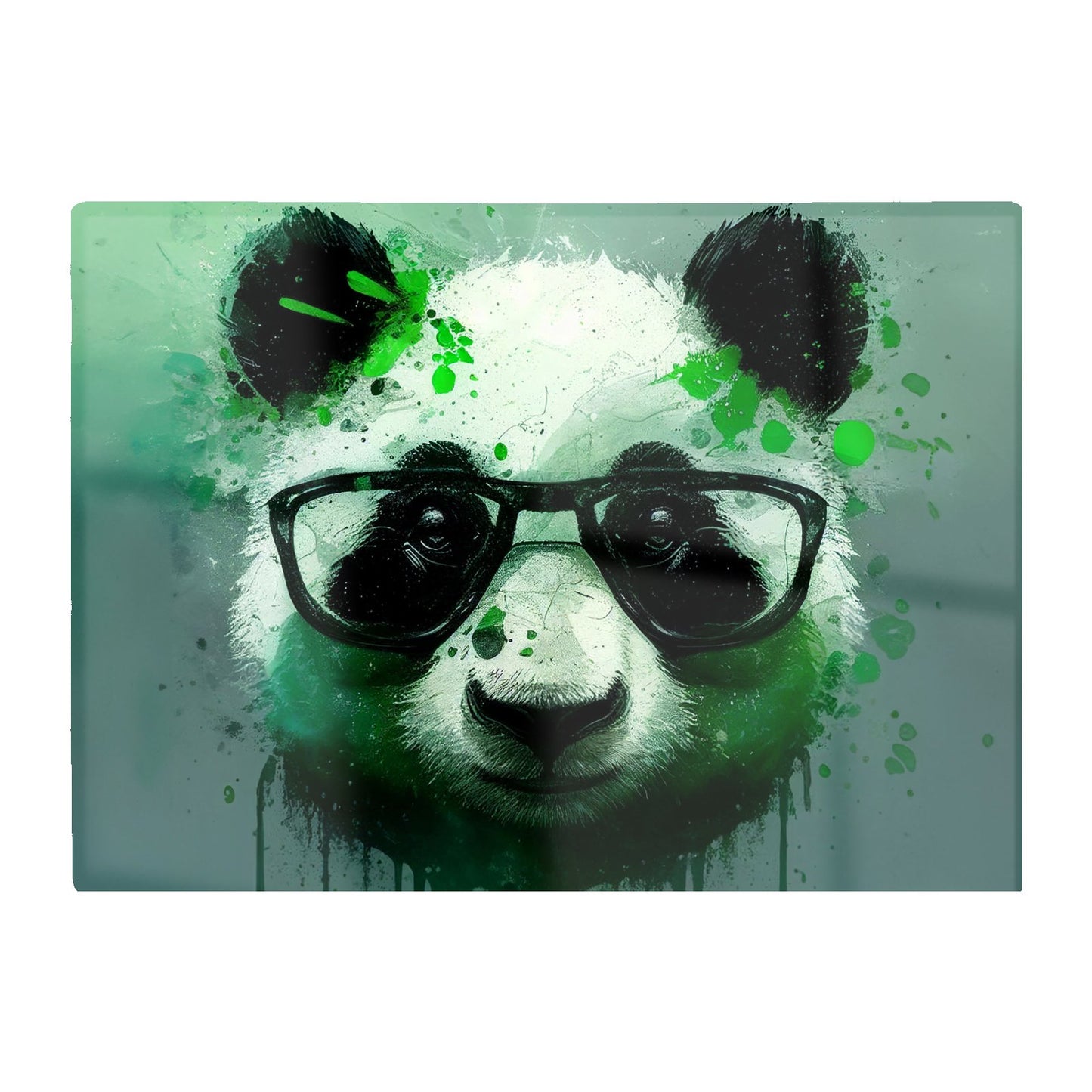 Panda With Glasses Green Splashart Glass Chopping Board