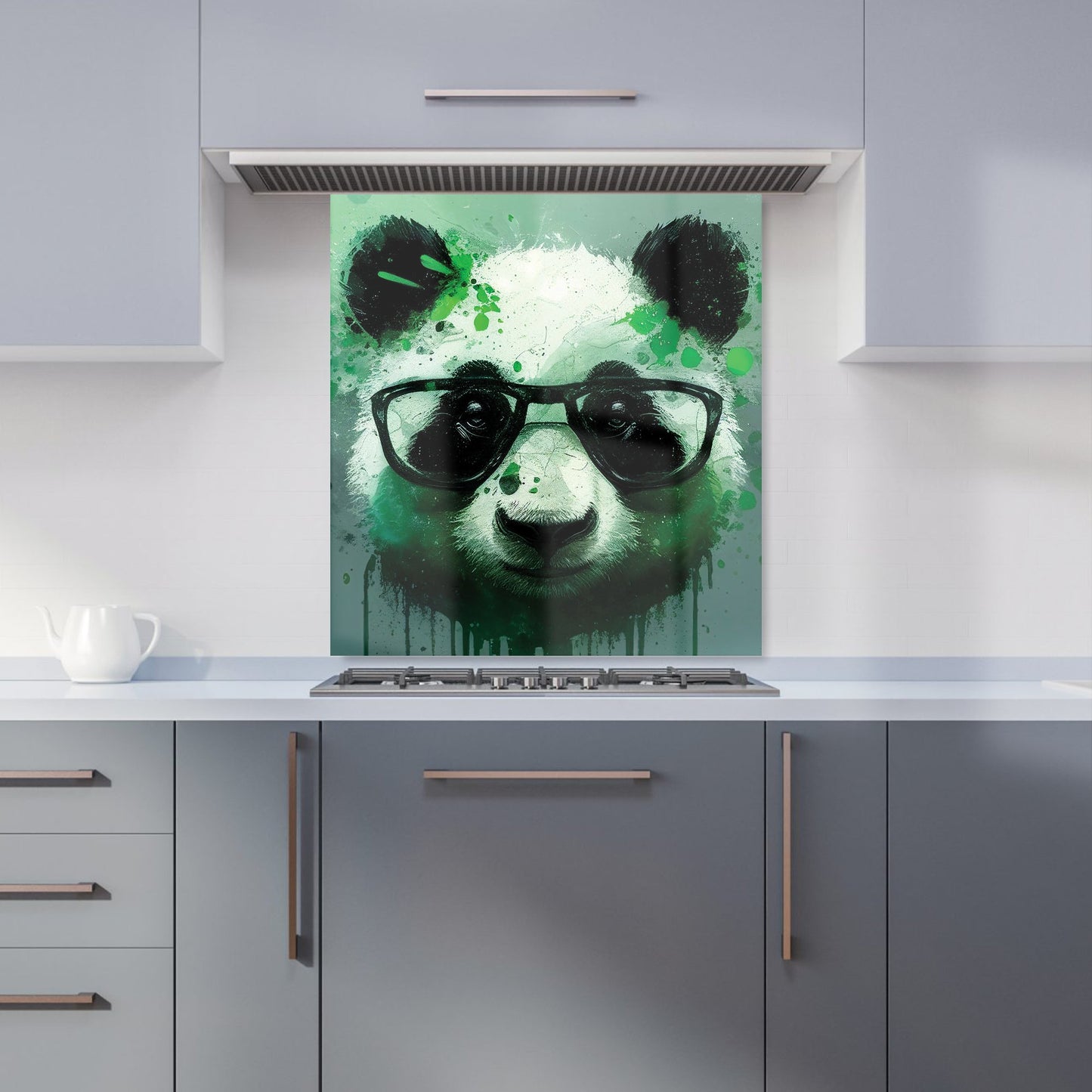 Panda With Glasses, Green Splashart Kitchen Splashback