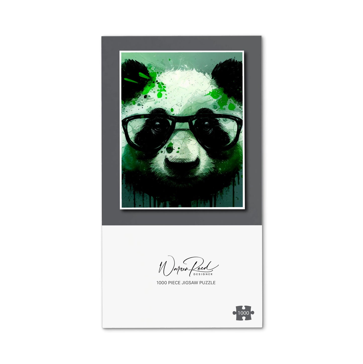 Panda With Glasses, Green Splashart Jigsaw Puzzle