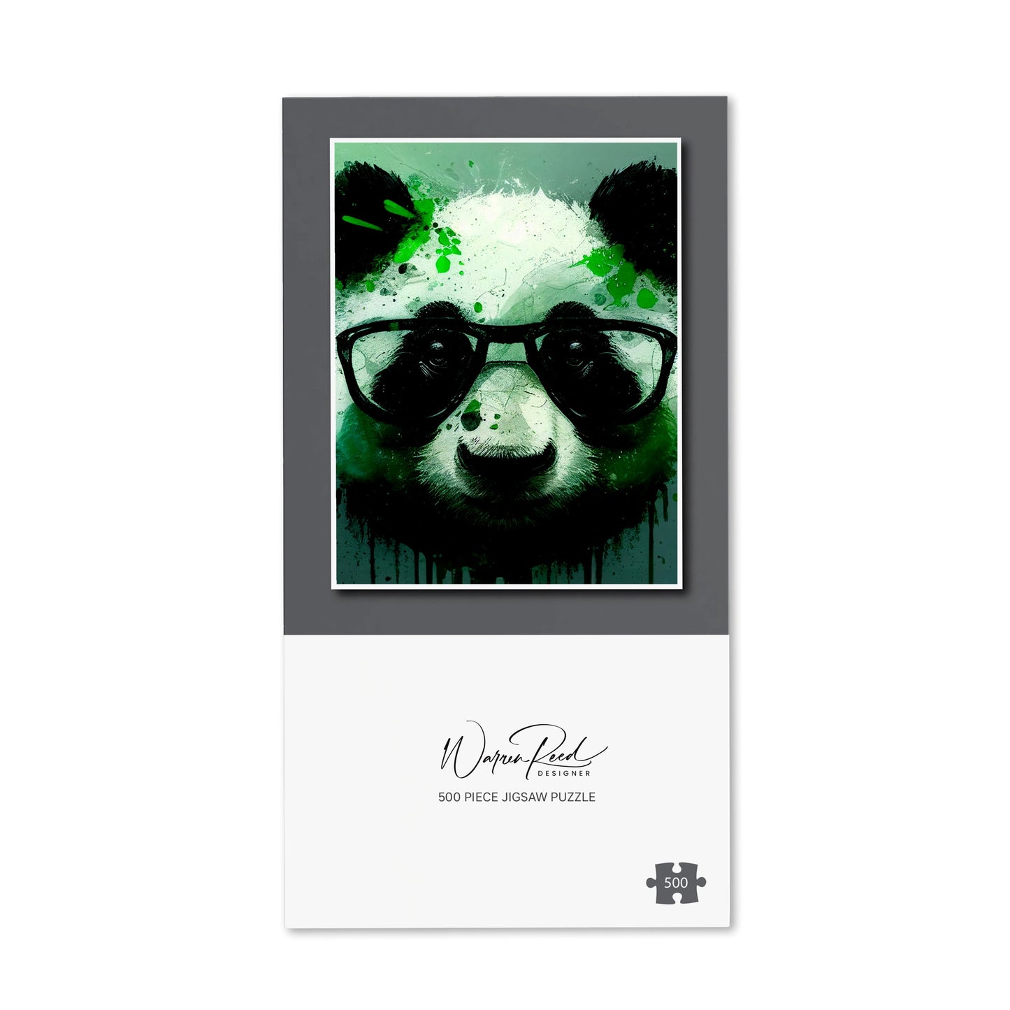 Panda With Glasses, Green Splashart Jigsaw Puzzle
