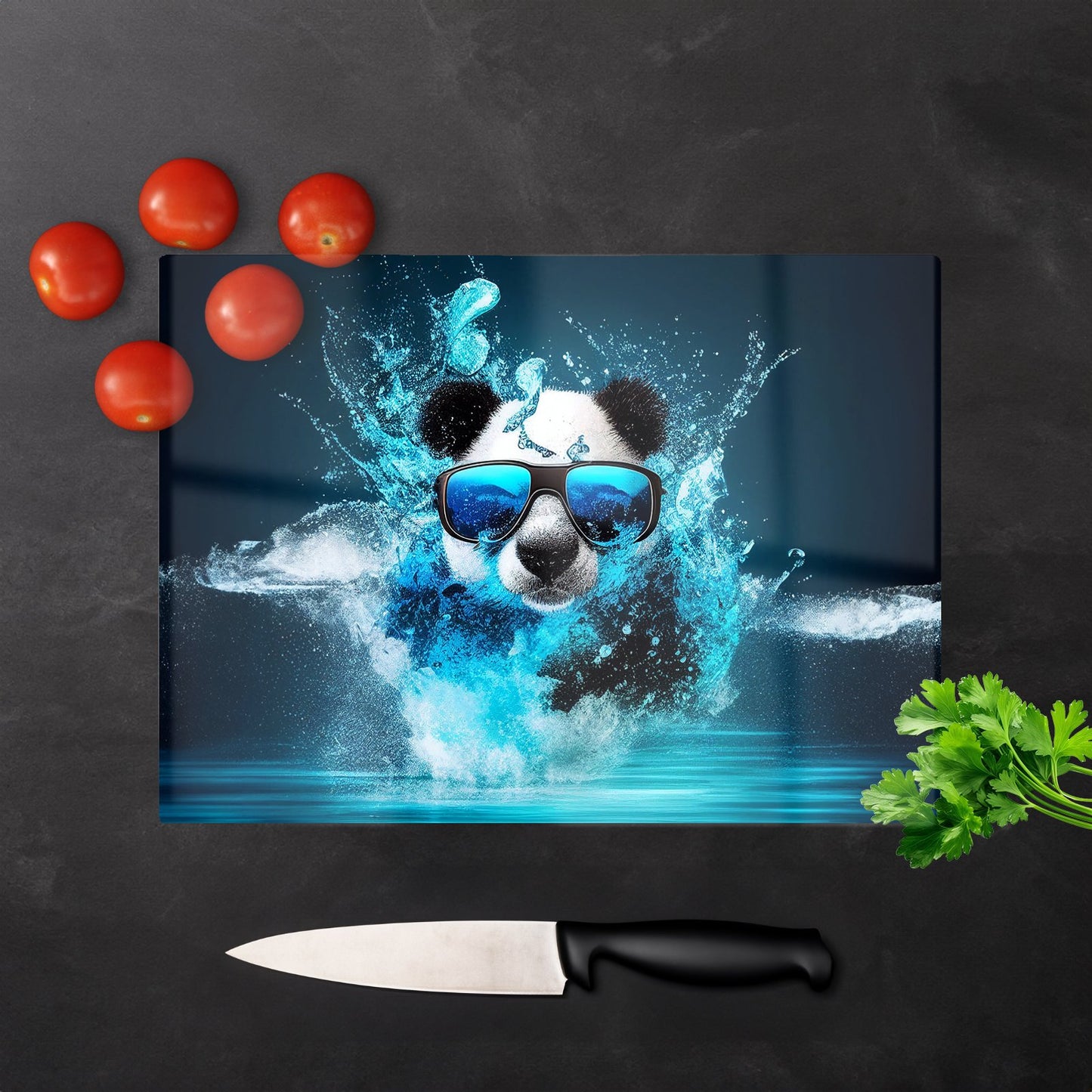 Panda With Glasses Splashart Water Glass Chopping Board