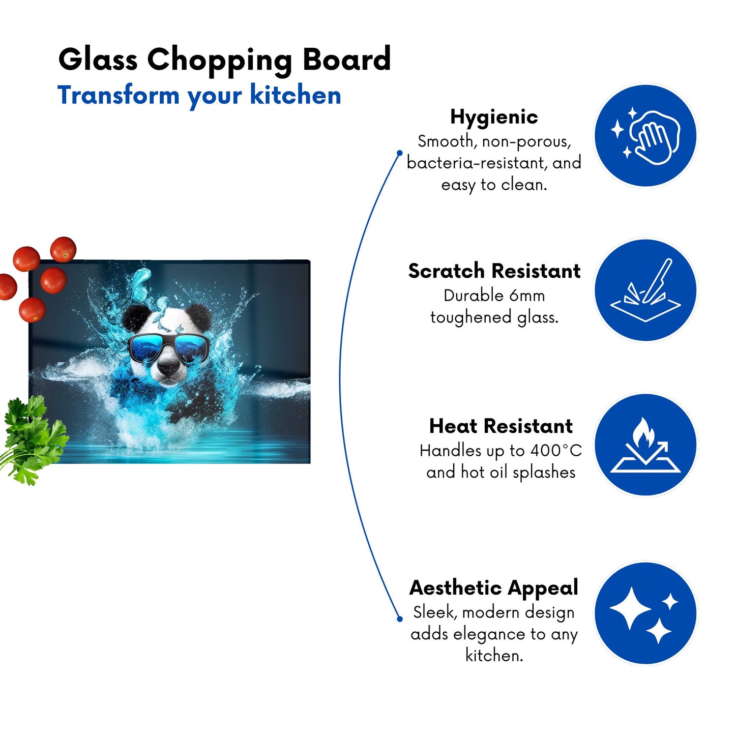 Panda With Glasses Splashart Water Glass Chopping Board