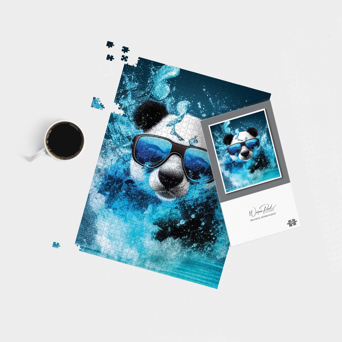 Panda With Glasses Splashart Water Jigsaw Puzzle