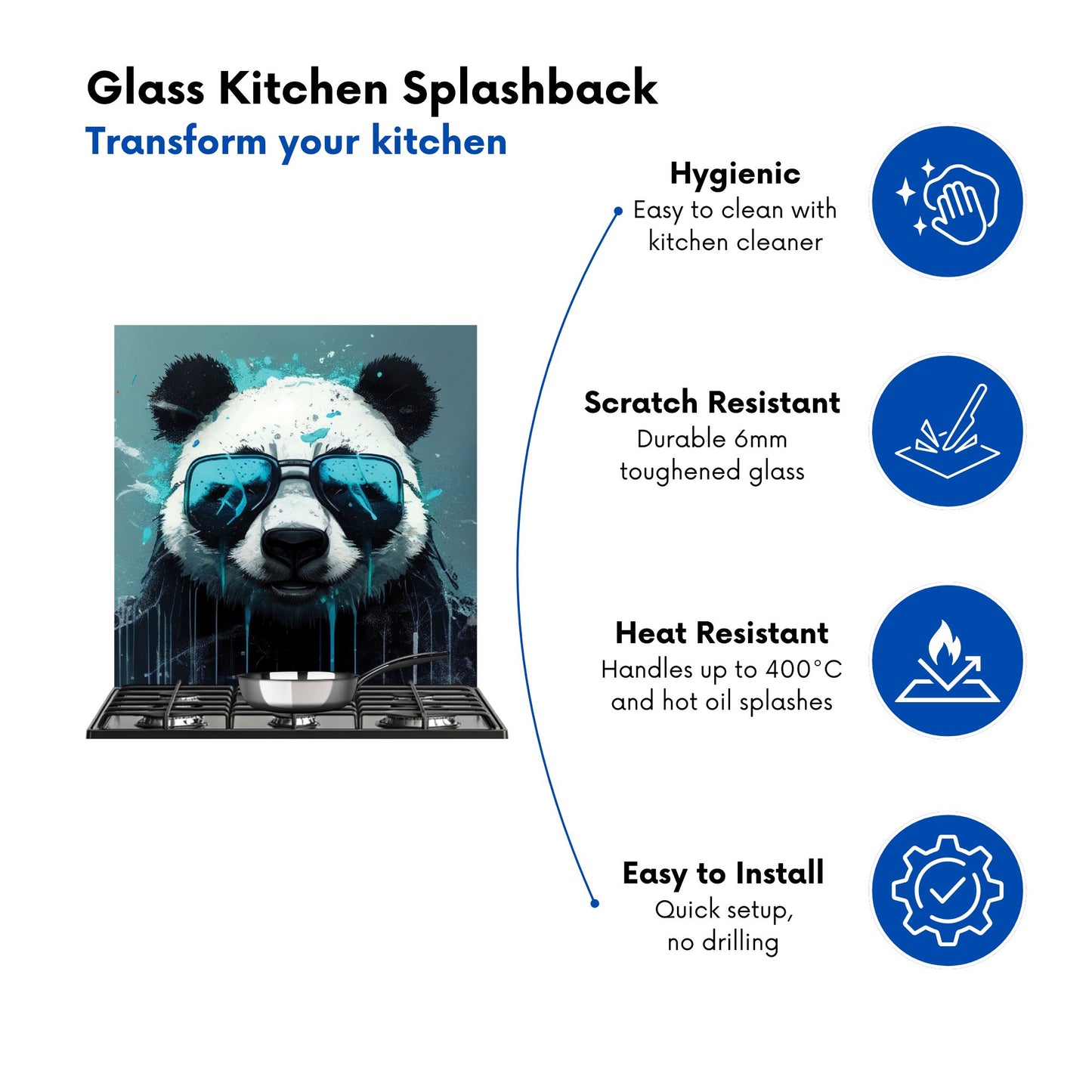 Panda With Blue Glasses Splashart Kitchen Splashback