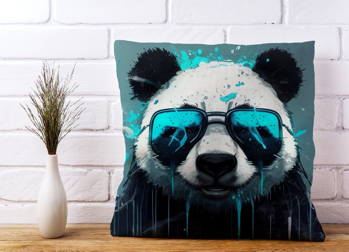 Panda With Blue Glasses Splashart Cushions