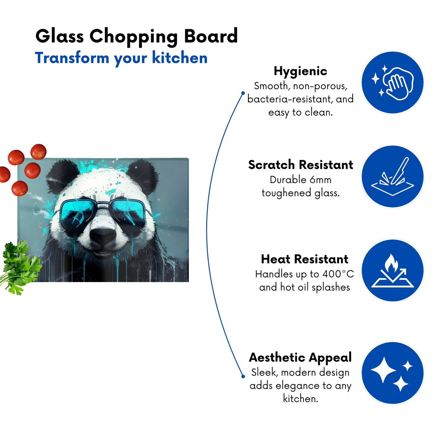 Panda With Blue Glasses Splashart Glass Chopping Board