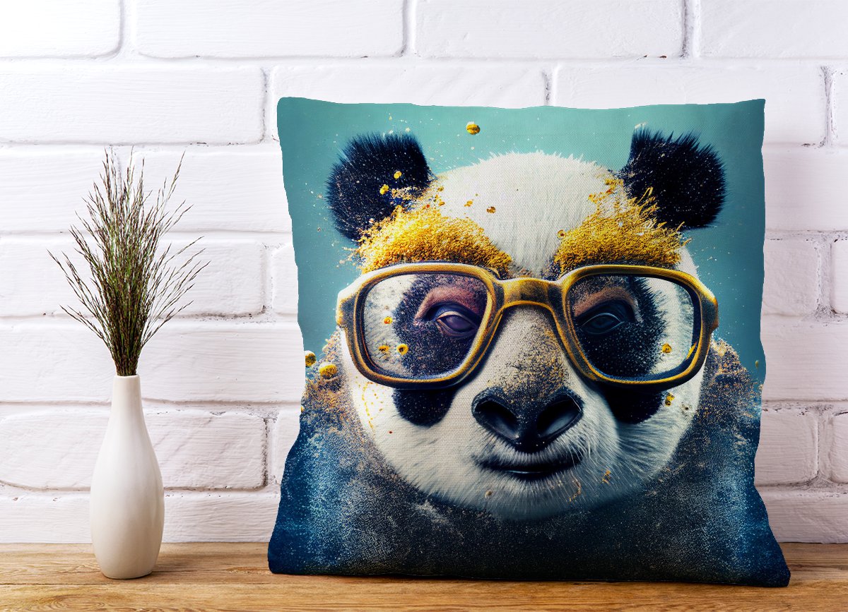 Panda With Golden Glasses Splashart Cushions