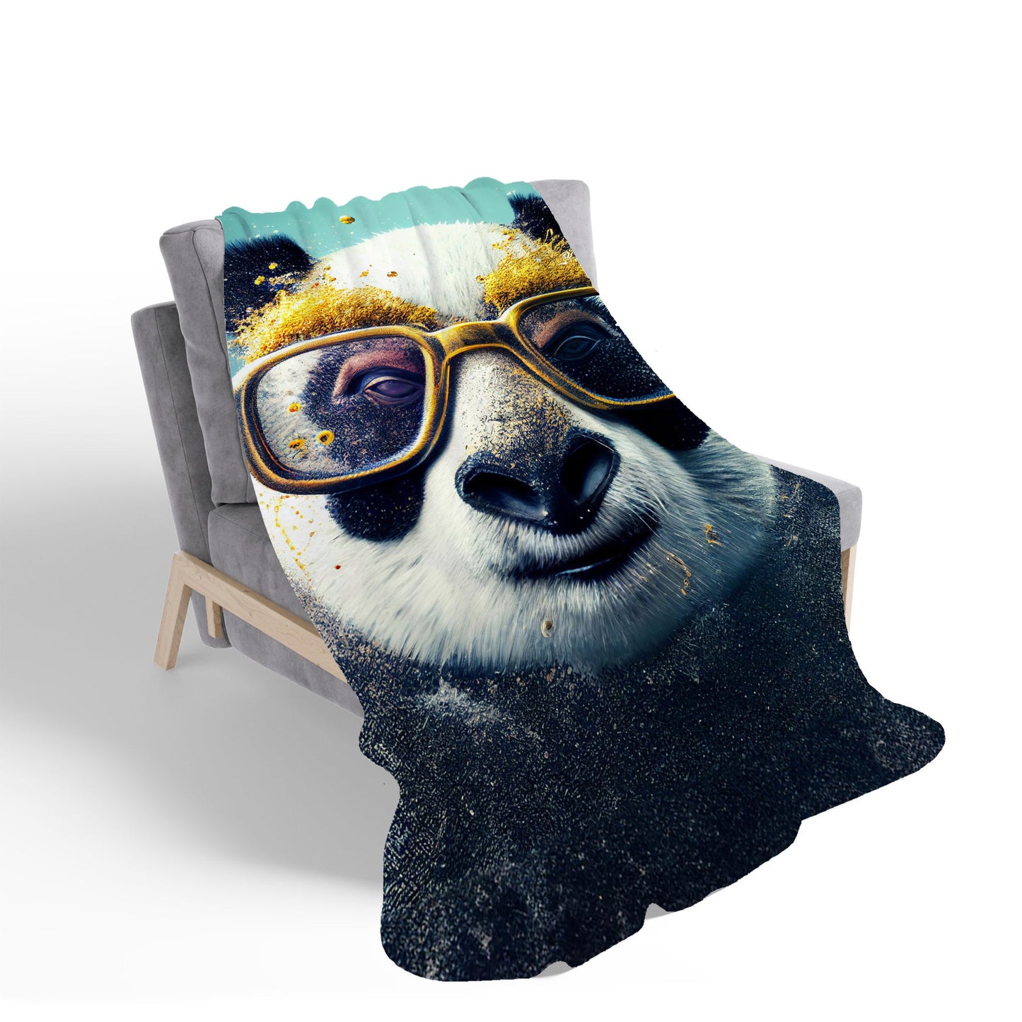Panda With Golden Glasses Splashart Sherpa Blanket