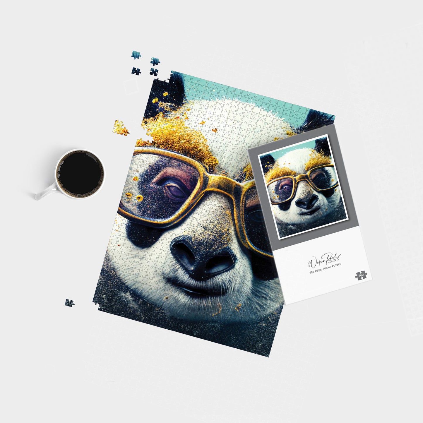 Panda With Golden Glasses Splashart Jigsaw Puzzle