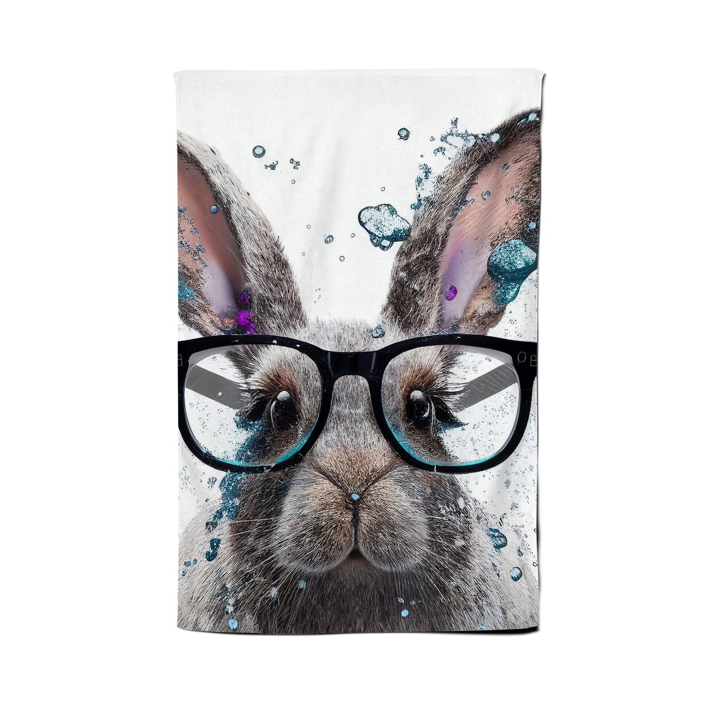 Rabbit With Glasses Splashart Tea Towel