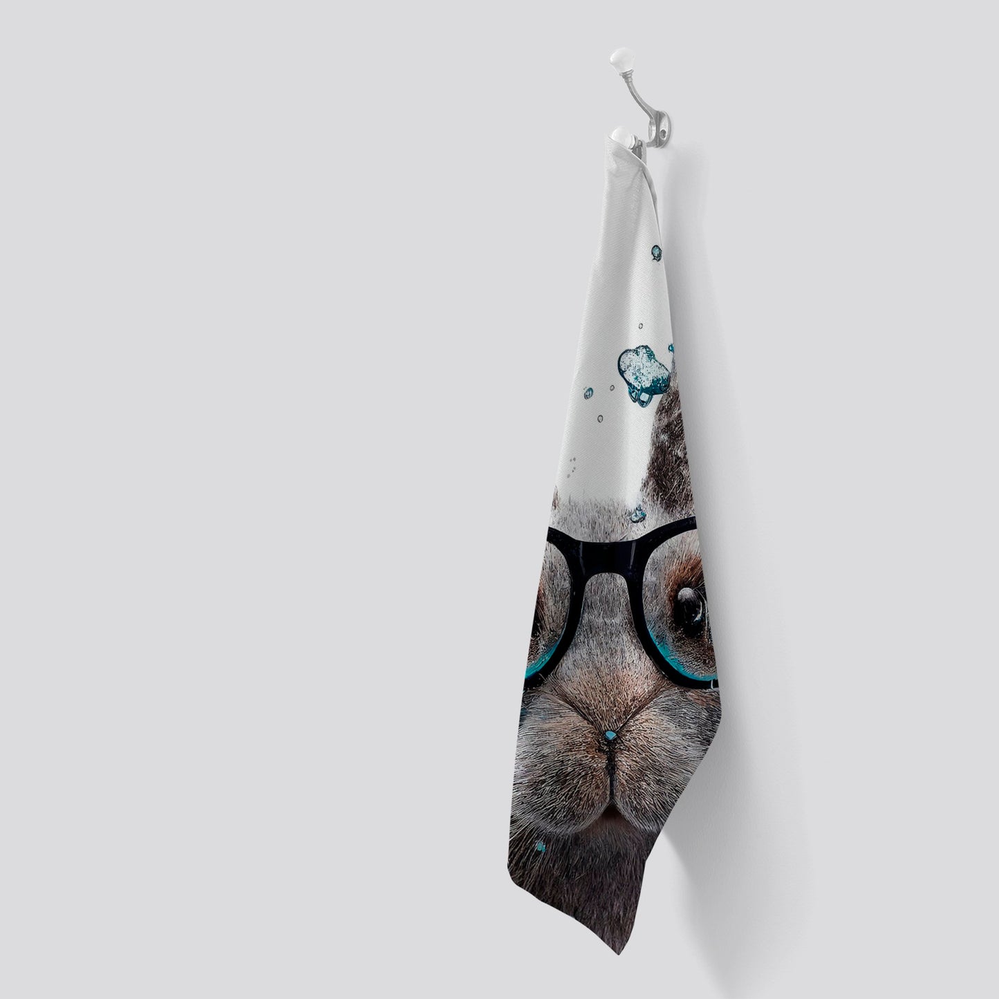 Rabbit With Glasses Splashart Tea Towel