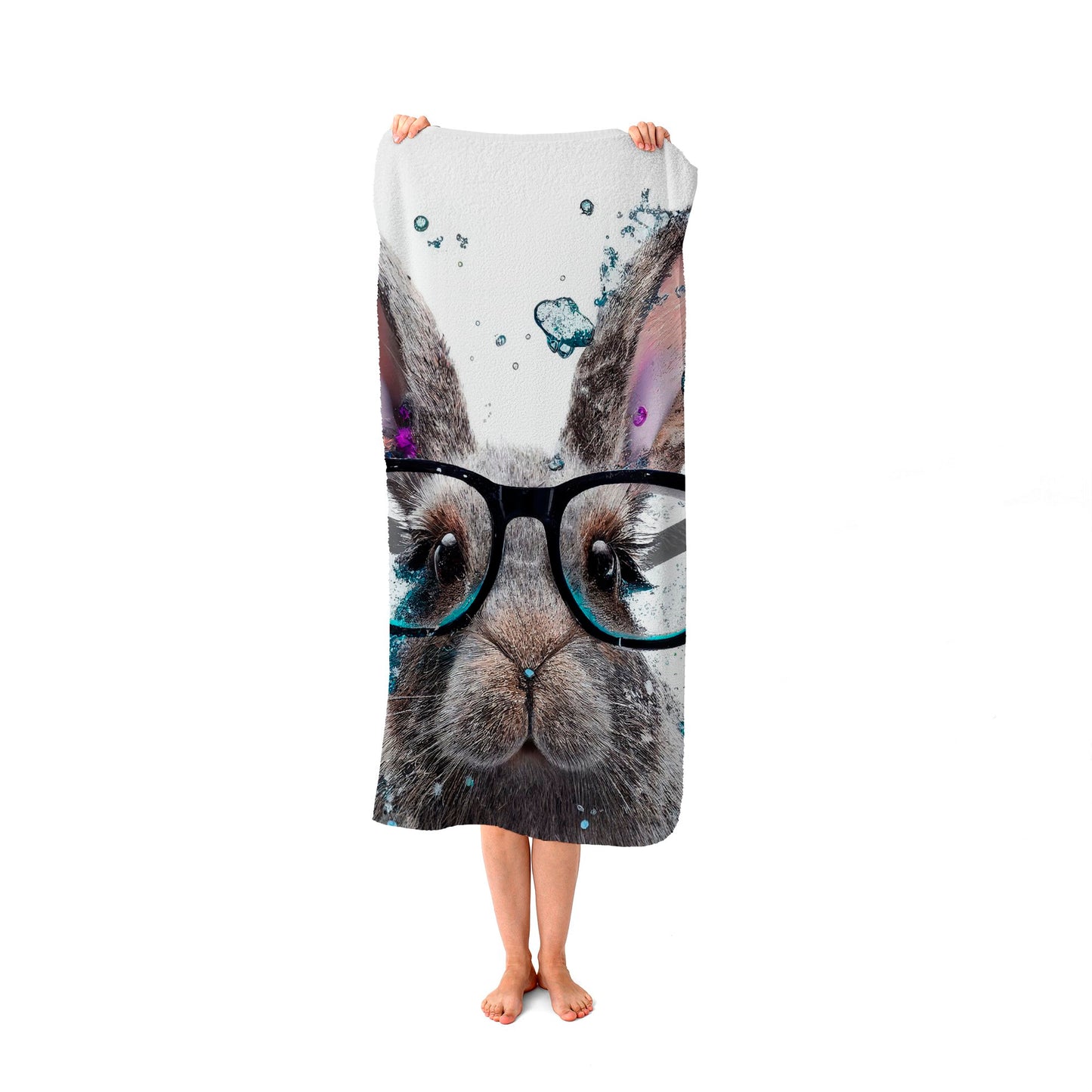 Rabbit With Glasses Splashart Beach Towel