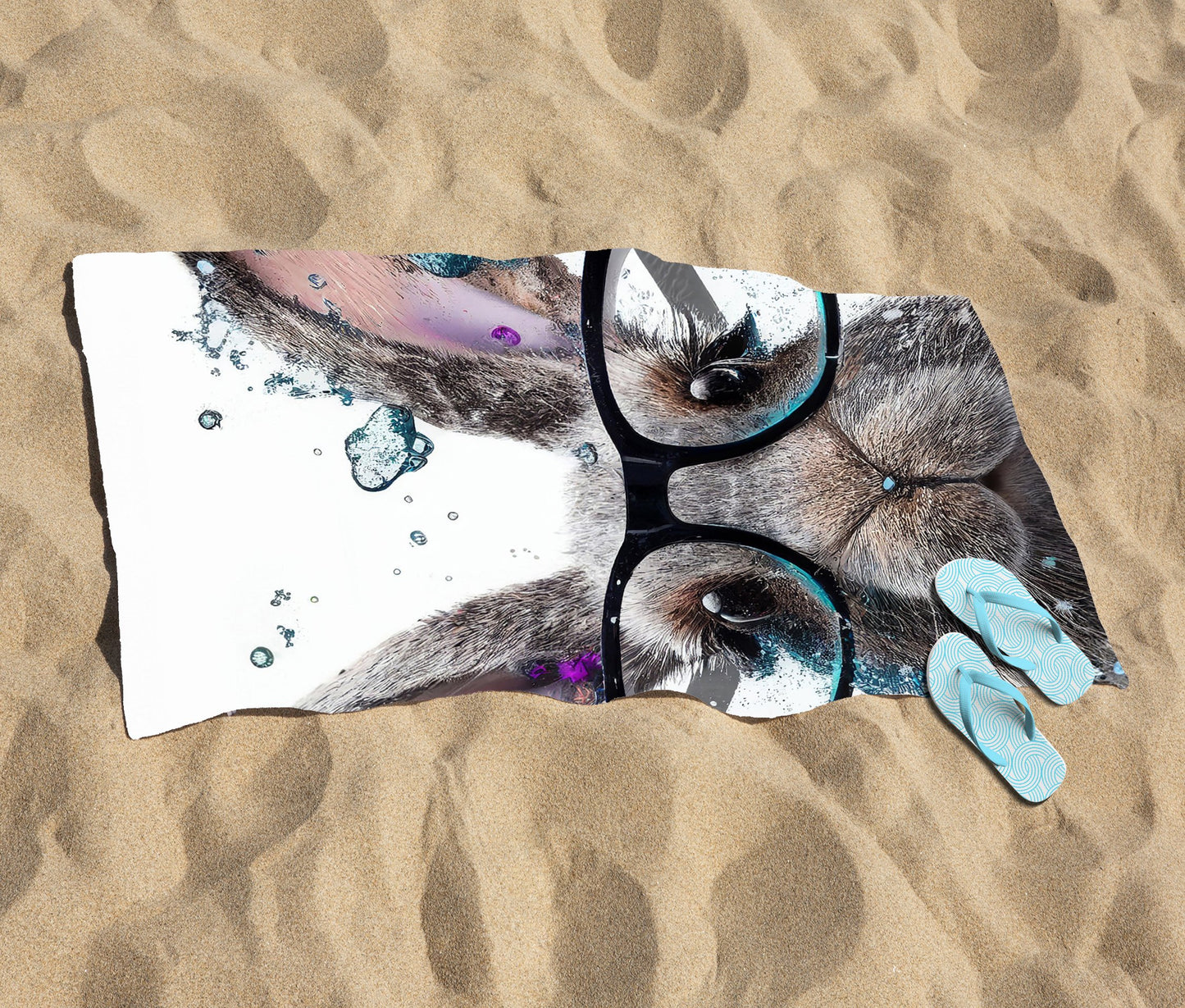 Rabbit With Glasses Splashart Beach Towel