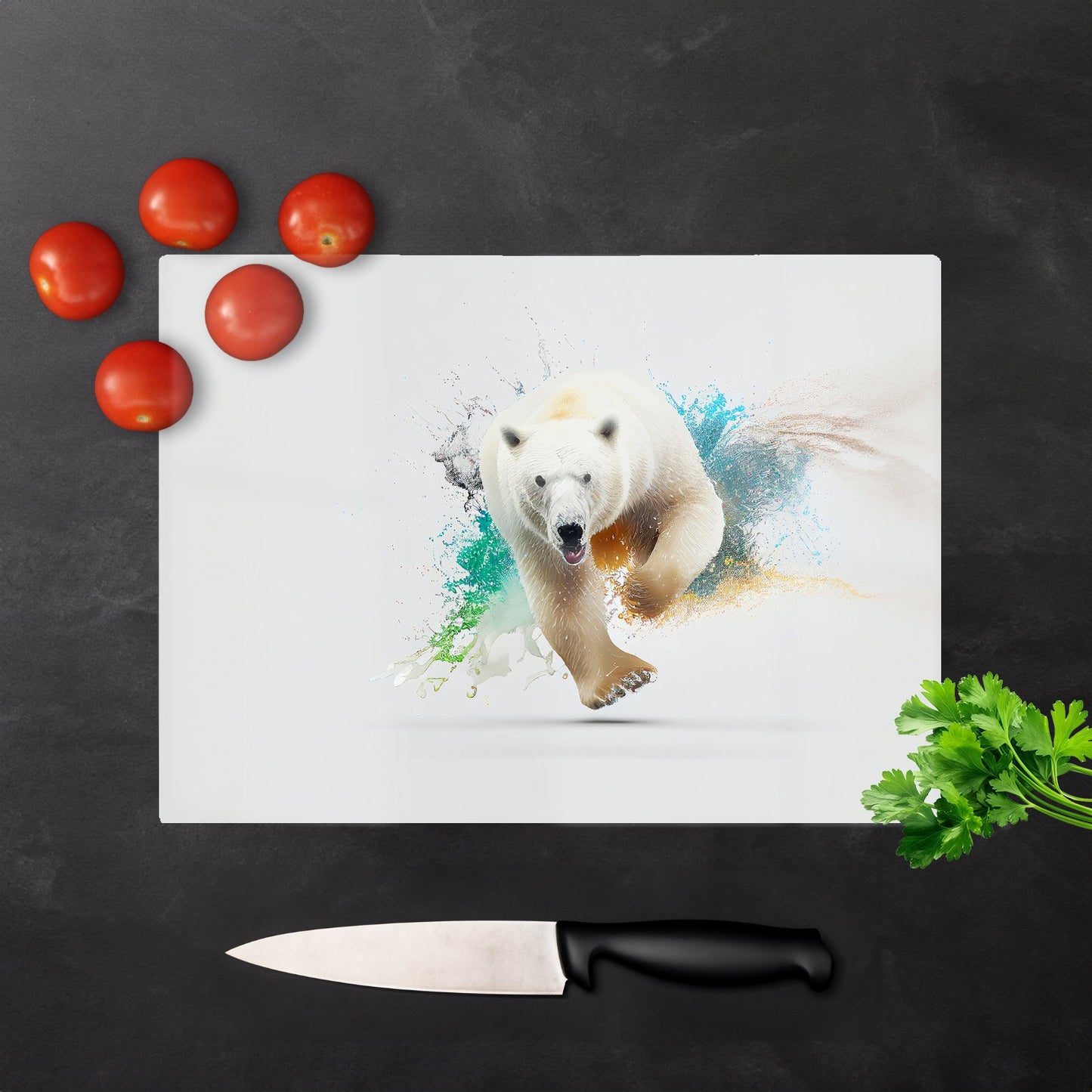 Charging Polar Bear Glass Chopping Board