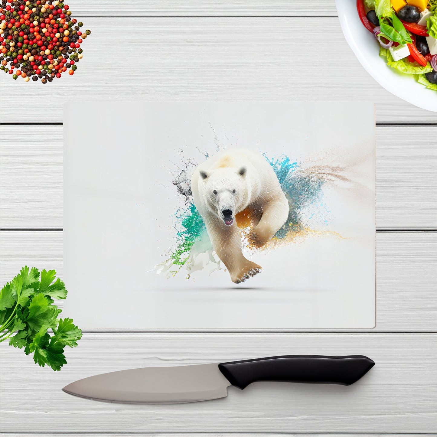 Charging Polar Bear Glass Chopping Board