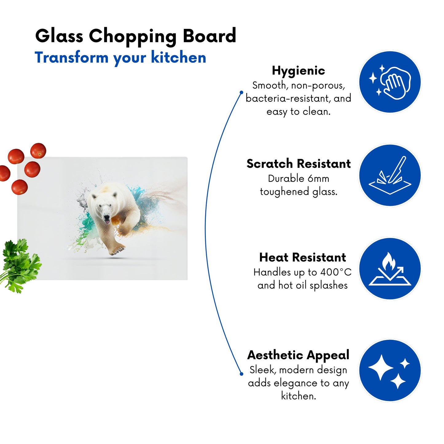 Charging Polar Bear Glass Chopping Board