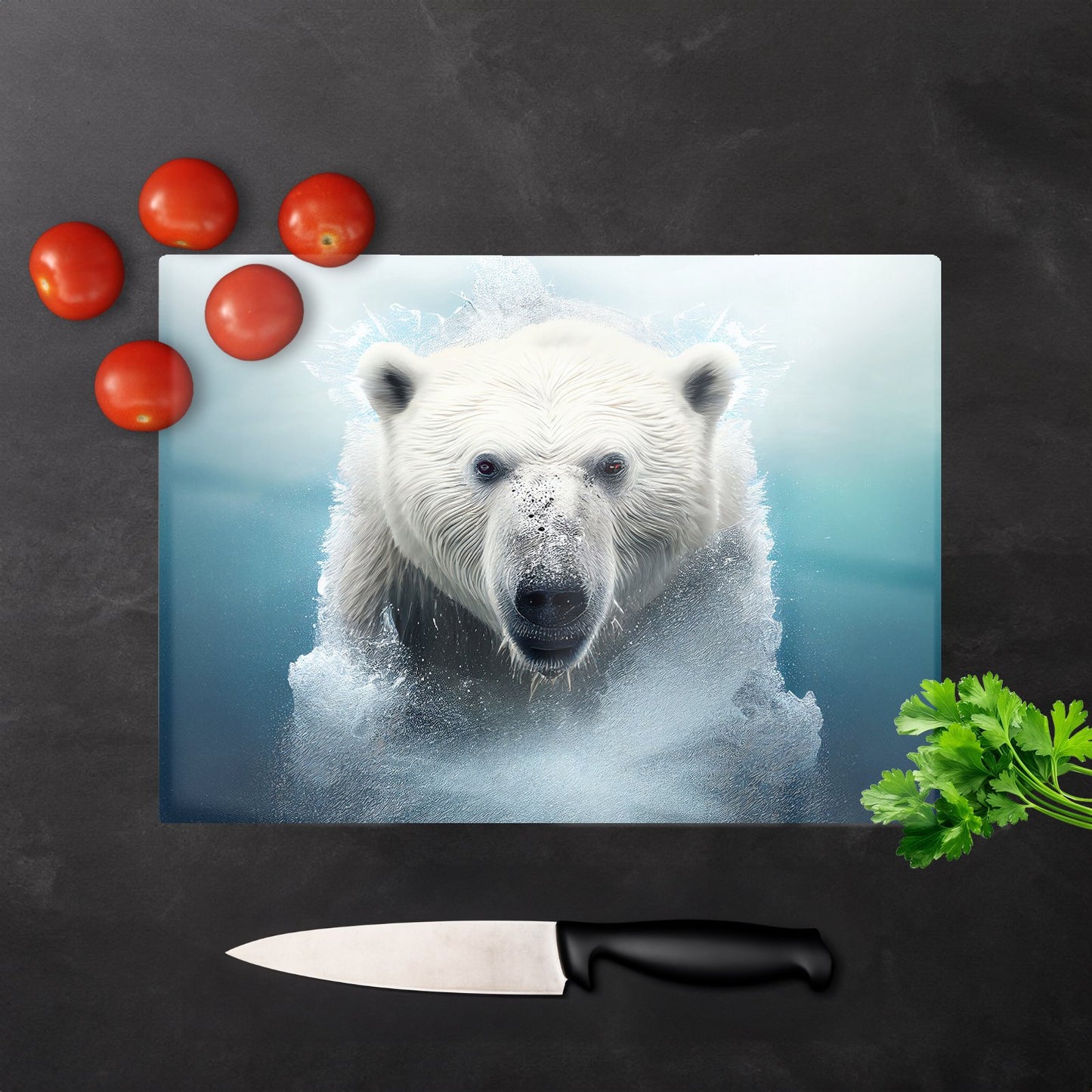 Polar Bear Splashart Glass Chopping Board