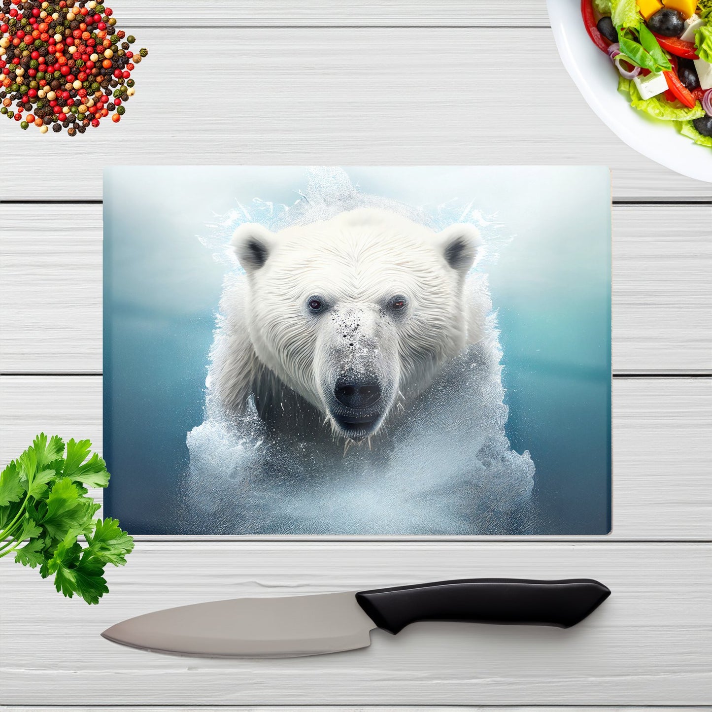 Polar Bear Splashart Glass Chopping Board