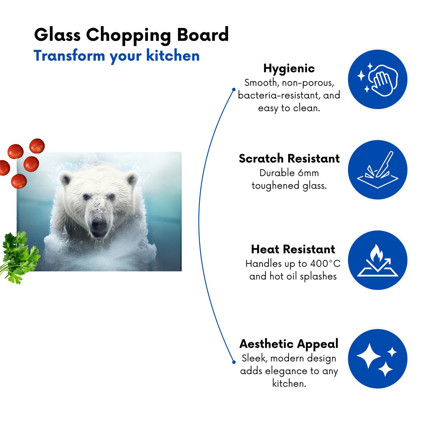 Polar Bear Splashart Glass Chopping Board