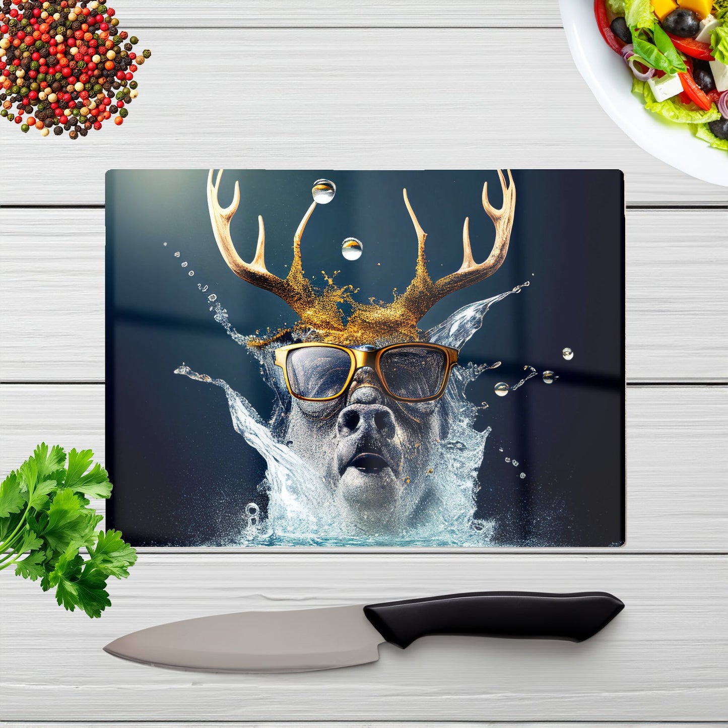 Stag With Glasses Splashart Glass Chopping Board