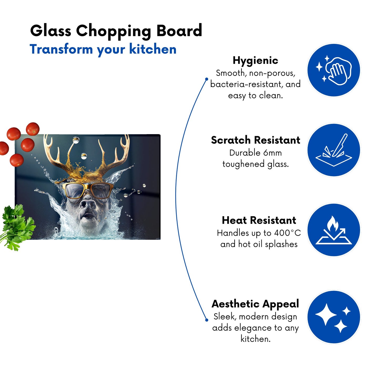 Stag With Glasses Splashart Glass Chopping Board