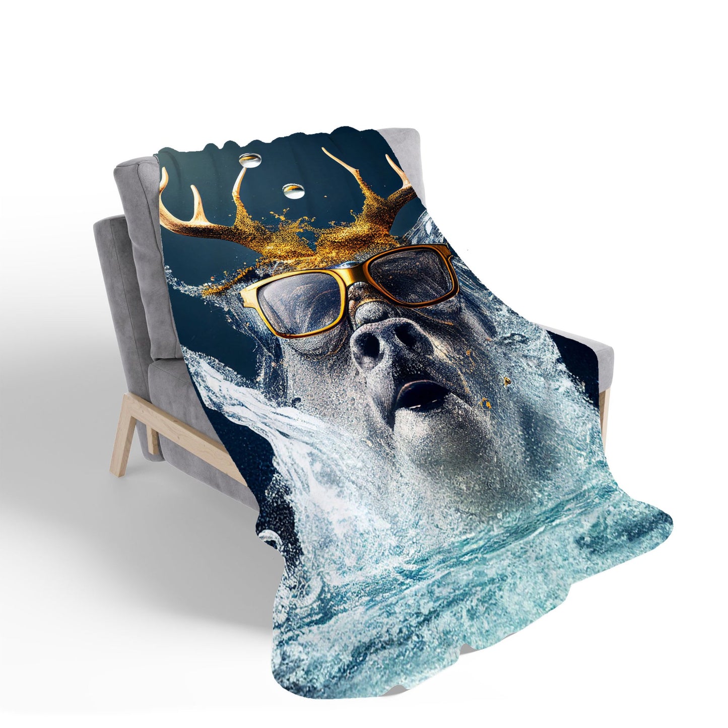 Stag With Glasses Splashart Sherpa Blanket