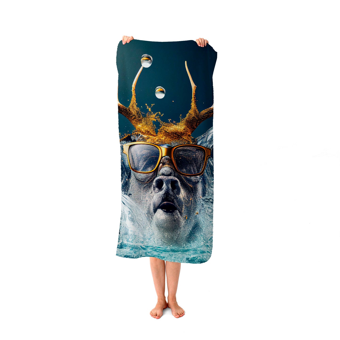 Stag With Glasses Splashart Beach Towel