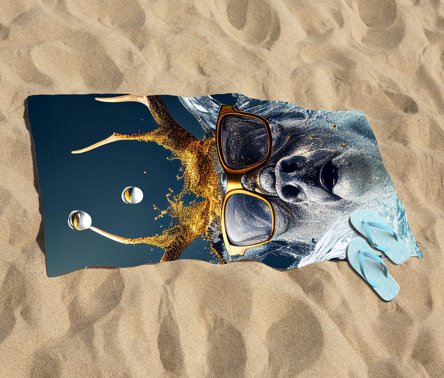 Stag With Glasses Splashart Beach Towel