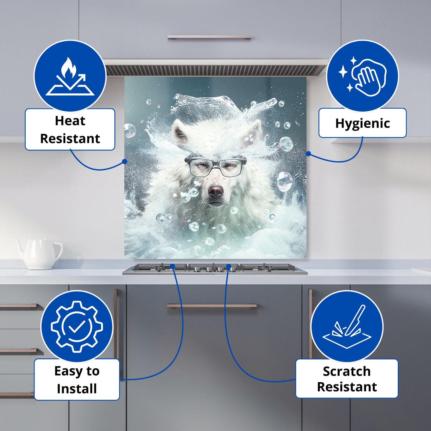 White Wolf With Glasses Splashart Kitchen Splashback