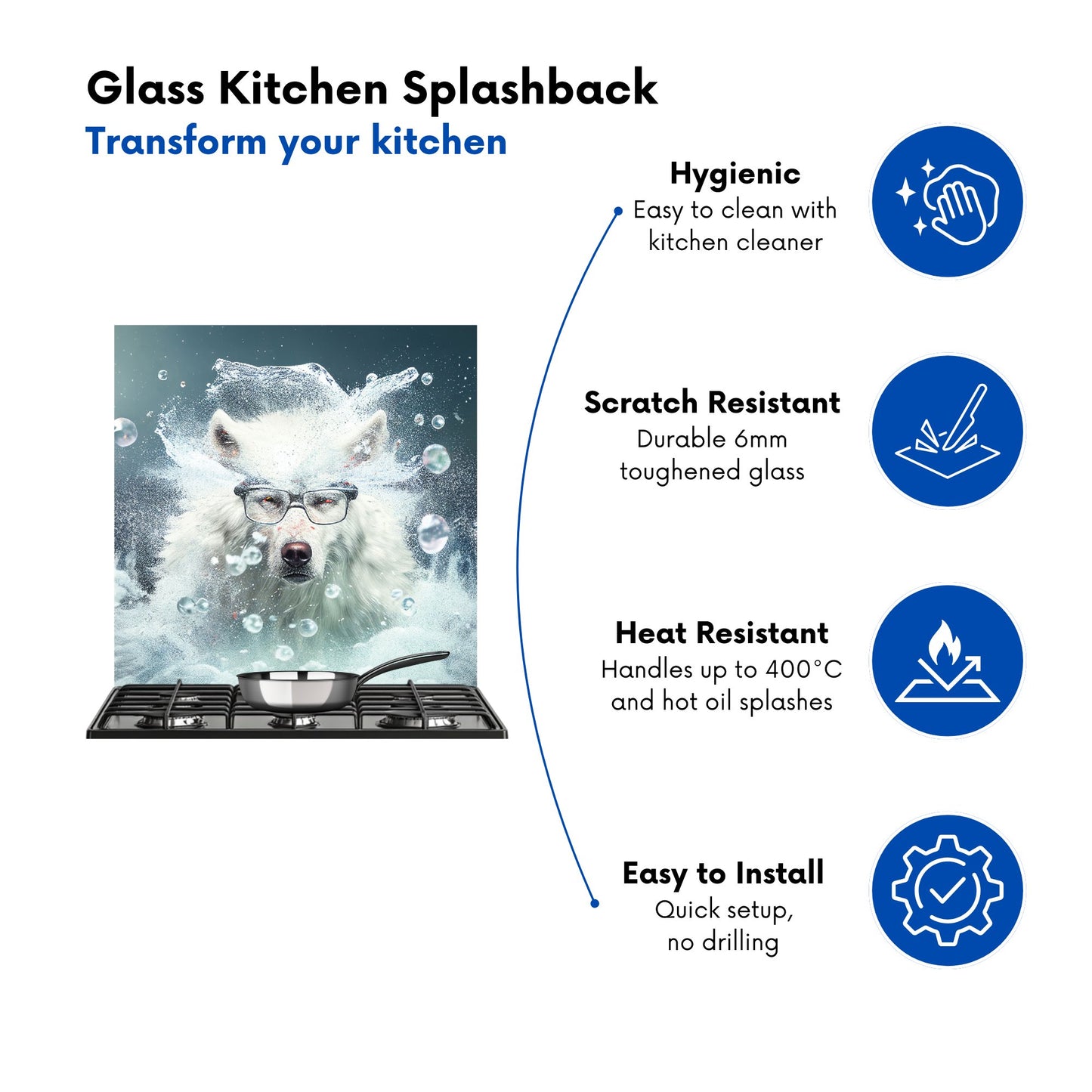 White Wolf With Glasses Splashart Kitchen Splashback