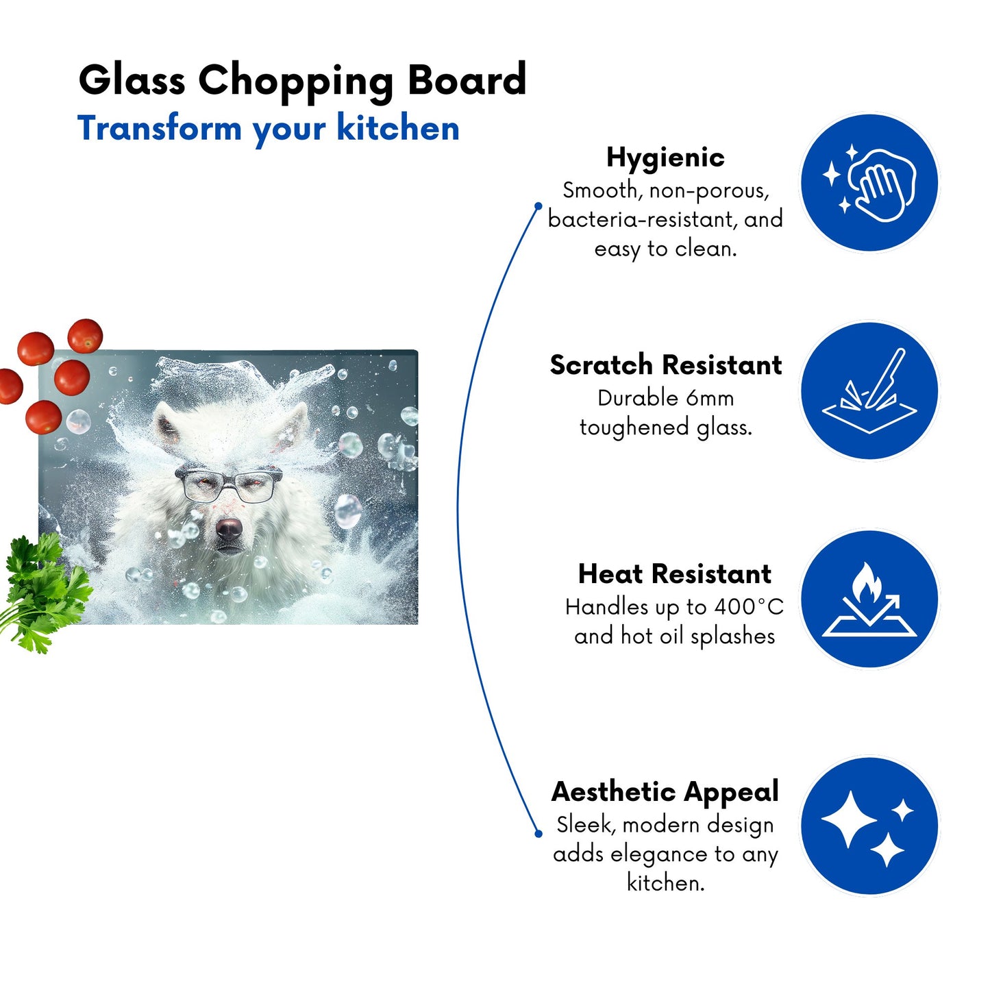 White Wolf With Glasses Splashart Glass Chopping Board